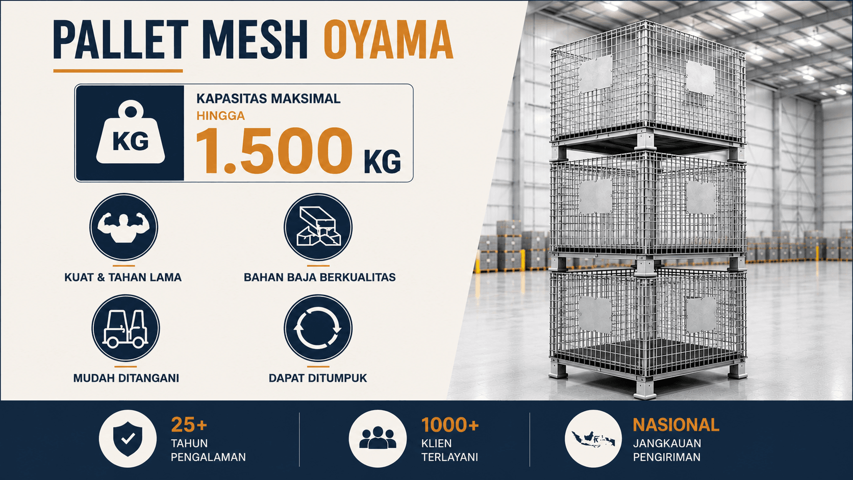 Distributor Pallet Mesh OYAMA untuk kebutuhan gudang dan industri di Indonesia